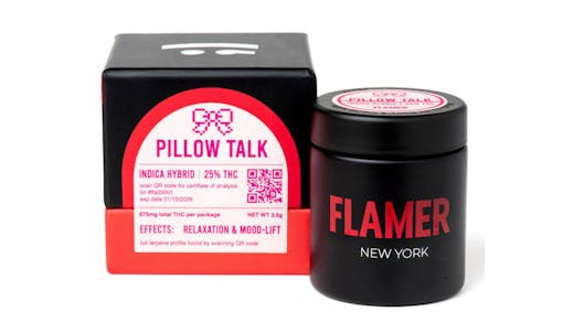 LGBTQIA+ brands and dispensaries like FLAMER, pictured here with their Pillow Talk jarred flower